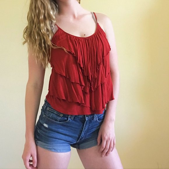 Wet Seal Burnt Orange Ruffle V-Neck Tank - Picture 1 of 5